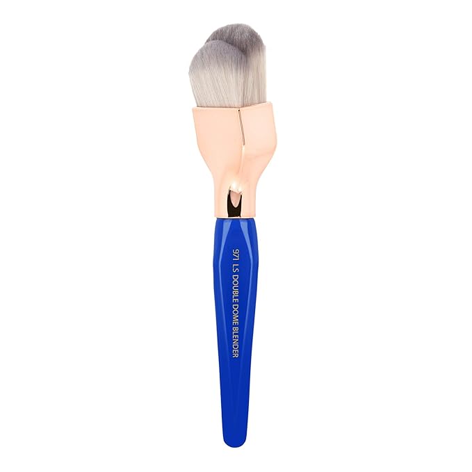 Bdellium Tools Professional Makeup Brush - Golden Triangle 971 Large Slanted Double Dome Blender - With All Vegan and Soft Synthetic Fibers, For Foundation Application & Blending (Blue, 1pc)