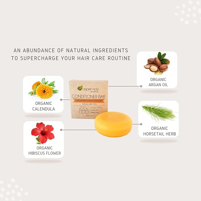 Aspen Kay Naturals Conditioner Bar, Lemongrass, 2.3 Ounce. Made With Natural & Organic Ingredients, All Hair Types including frizzy hair, Sulfate-Free, Cruelty-Free & Vegan
