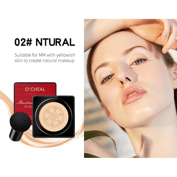 GL-Turelifes Mushroom Head Air Cushion CC Cream Foundation Water Feeling Flawless BB Cream Moisturizing Oil Control,lightweight & Smoothing Natural Face Concealer (H-02 Natural, 0.53 Oz)