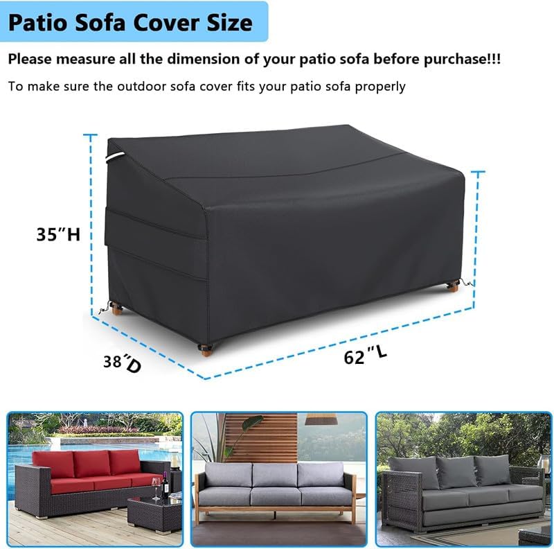 Gasadar 3-Seater Outdoor Sofa Cover Waterproof - Image 3