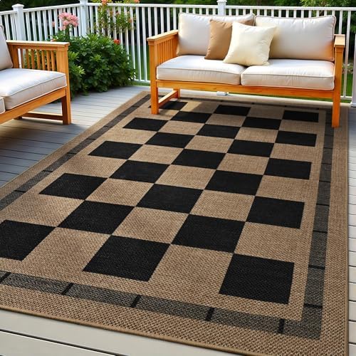 5x7 Checkered Jute Outdoor Rugs, Washable Rug by VasofeSoftFluffyRugs