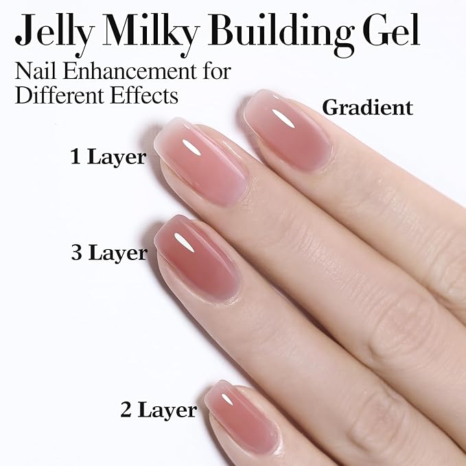 Double Rhythm 0.52Oz Nail Strengthener Rubber Gel Polish Builder in a Bottle for Nail Thickening Extension Hard Structure Glue (Extension Silk Nude)