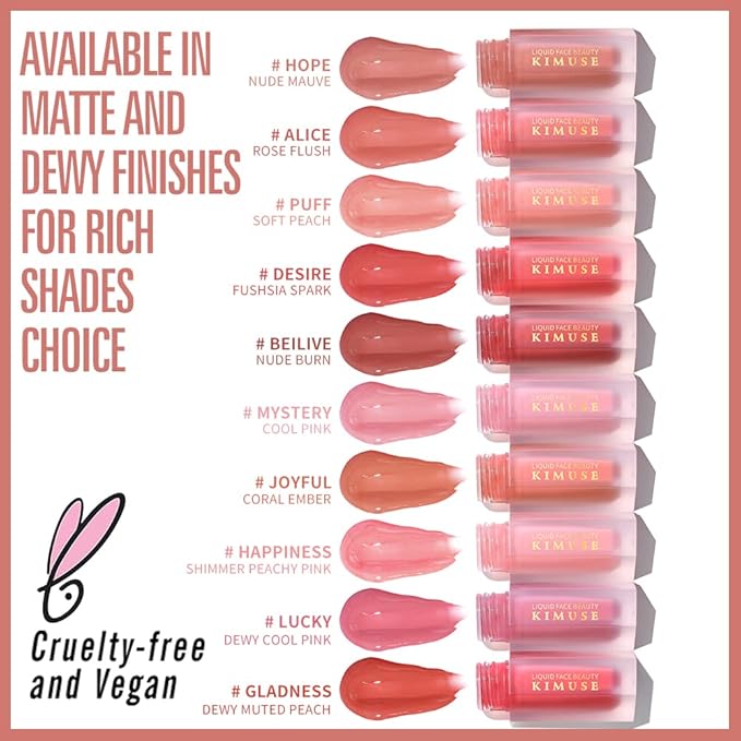 KIMUSE Soft Cream Blush Makeup, Liquid Blush for Cheeks, Weightless, Long-Wearing, Smudge Proof, Natural-Looking, Dewy Finish