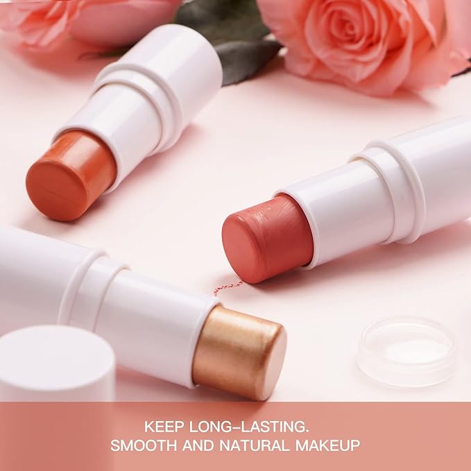 Cream Blush Stick for Cheek and Lip Tint, Multi Use as Highlighter Makeup and Blush Stick for Older Women & Mature Skin(#3 Brighten)