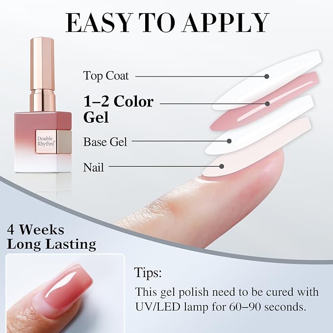 Double Rhythm 0.5Oz Gel Polish Translucent Sheer Neutral Natural Light Milky Same Color Same Bottle 15ML Jelly Gel Polish Art DIY at Home (Brown Purple-A1375)