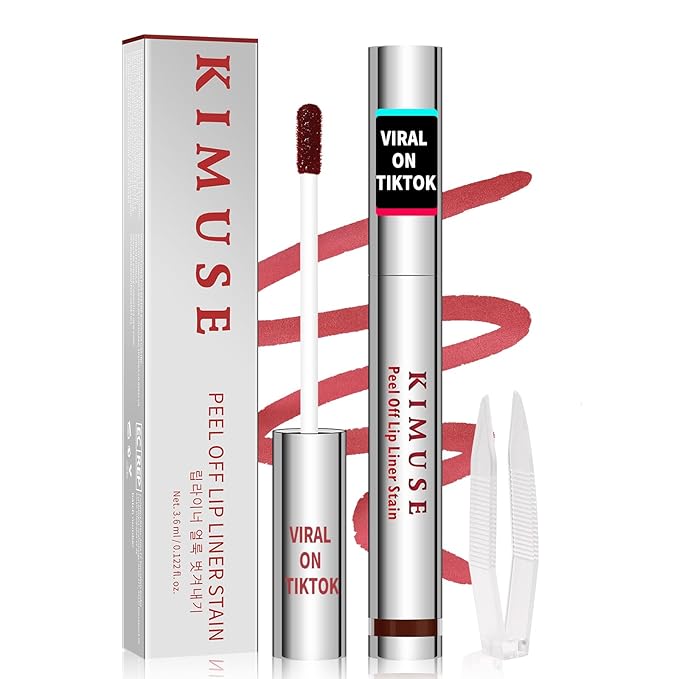 KIMUSE Peel Off Lip Stain, Long Lasting Lip Stain Peel Off with Tweezer, Waterproof Lip Liner Stain, Transfer-Proof, Highly Pigmented Color, Matte Finish
