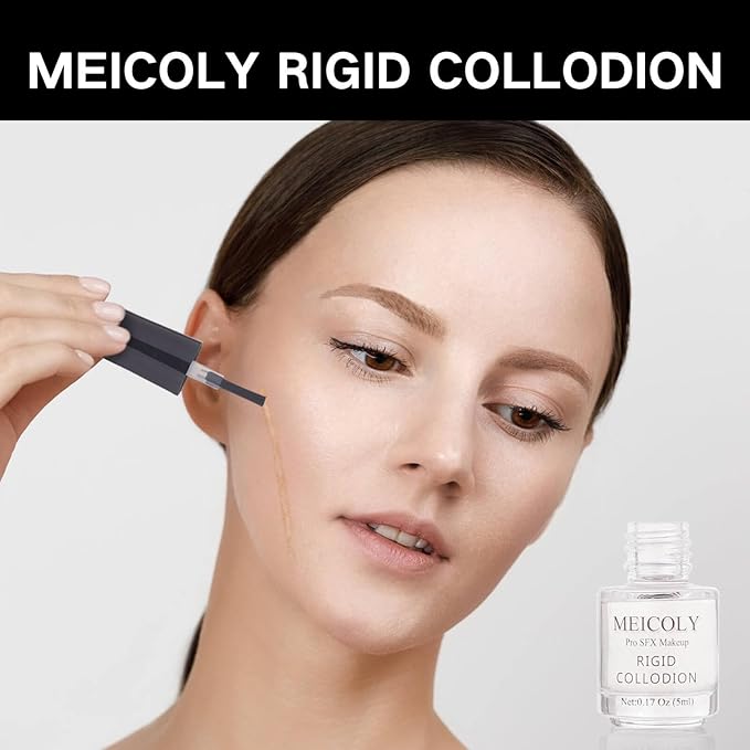 MEICOLY Rigid Collodion and Remover Kit,Scarring Liquid with Brush,Professional Scar Makeup for Halloween SFX Cosplay,Liquid Scar Fake Scar Makeup for Theater Stage Performance,Collodion Scar Liquid