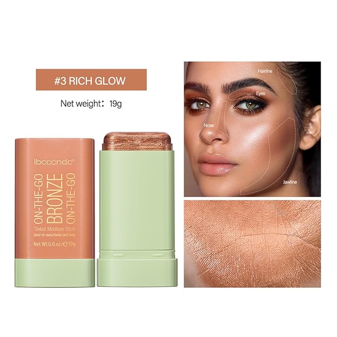 Multi-Use Makeup Blush Stick, Tinted Solid Moisturizer On-the-Go Blush, Multi-use Cream Blush Stick for Cheek & Eyes & Lips, Waterproof Natural Nude Makeup for All Skin (3# Rich Glow)