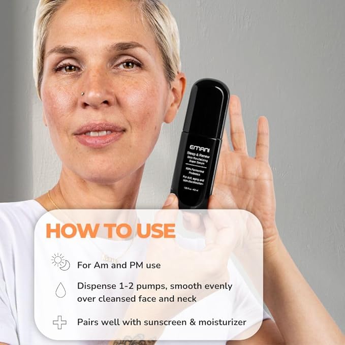 Emani Sleep and Renew Face Serum With Anti Aging and Wrinkle Reducing Properties, Hydrating Serum Contains Fermented Probiotics for Dull and Aging Skin for Women, 1.18 fl oz