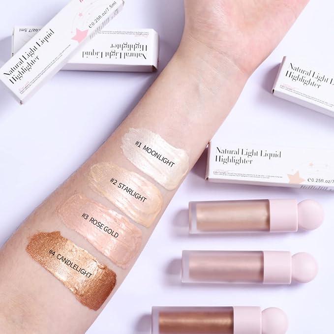 Liquid Highlighter Natural Glow For Face & Body, Waterproof Moisturizing Light Liquid Luminizer For Long Lasting Shimmer, Contour Highlighter Stick Easy to Apply with Cushion Applicator