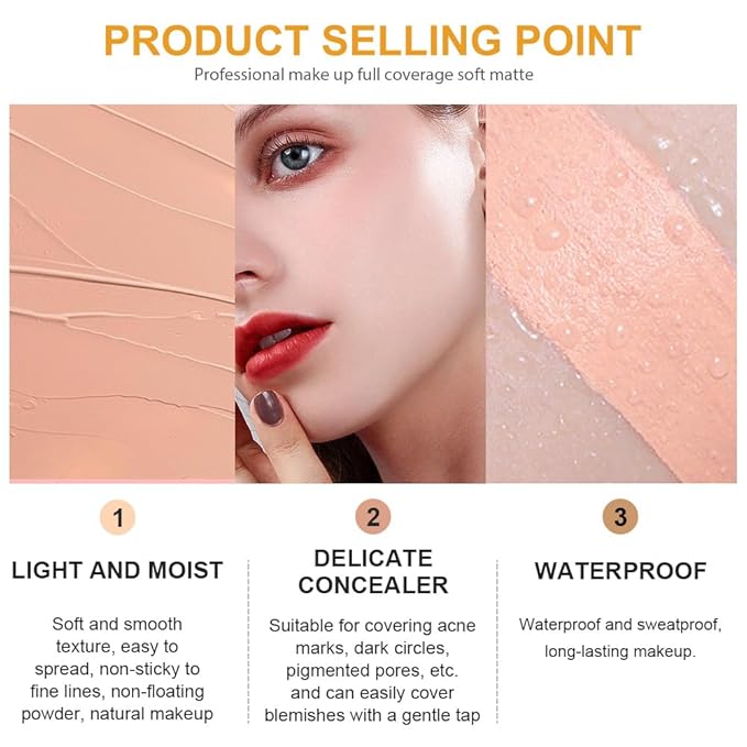 Kaely 2Pcs Pot Concealer Full Coverage Set,under Eye Brightener Concealer for Conceals Dark Circles,Waterproof Foundation Face Makeup Brush Kit,Color Correcting Concealer,02+03