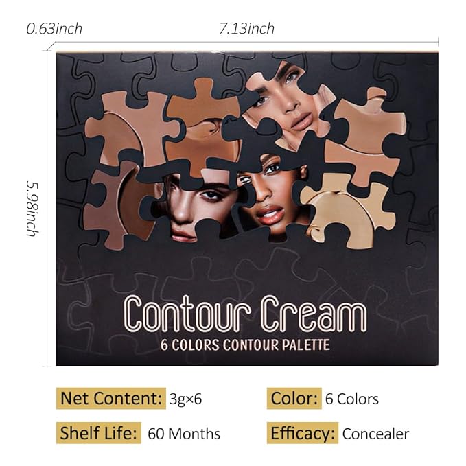 Professional Medium to DeepColor Correcting Cream Contour Concealer Highlight Palette, Dark Brown Gold Champange Full Coverage Makeup Palet for Correct Dark Circles,Scar, etc,Waterproof-6B