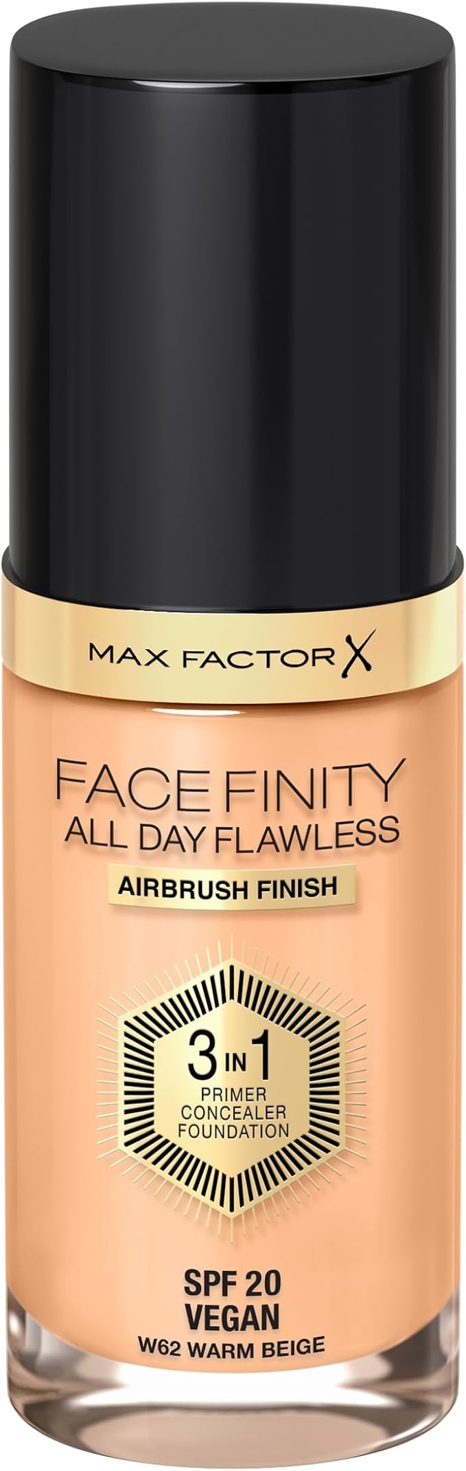Max Factor Facefinity 3-in-1 All Day Flawless Liquid Foundation, SPF 20-62 Warm Beige, 30 ml