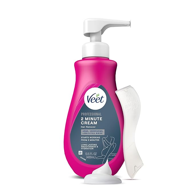 VEET Professional 2 Minute Hair Removal Cream For All Skin Types with Shea Butter | Effective Full Bikini Hair Removal, Pubic Hair Removal Gel | Dermatologically Tested | 13.5 FL OZ Bottle w/Spatula