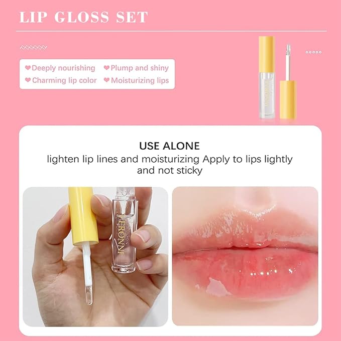 VERONNI 6 Colors Lip Tinted Stain Gloss Set,Hydrating Plumping Liquid Lipstick Set,Moisturizing Clear Lip Oil For Dry Lips,Nourishing Water Glossy Glass Lip Oil Gloss Lip Tint (6 Colors)