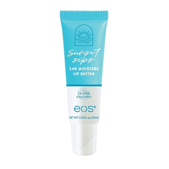 eos Sunset Sips Lip Butter Tube- Island Coconut, 24-Hour Moisture, Overnight Lip Mask, Lip Care Products, 0.35 fl oz (Pack of 2)