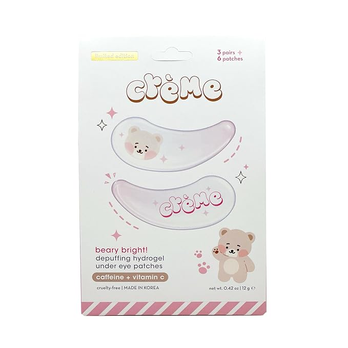 The Crème Shop Boba Bears Beary Bright Depuffing Hydrogel Under Eye Patches, Hydrating Under Eye Patches, Under Eye Patches for Puffy Eyes (Pack of 3)
