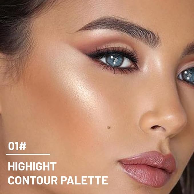 3 IN 1 Brown Nude Face Highlight Bronzer Powder Palette for Face Cheeks Contour Brightening, Buildable Matte Coverage Natural Makeup,Ultra Sculpt Nose Shadow Eyeshadow Primer 01#