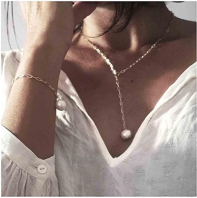 Long Pearl Necklace Pearl Lariat Y Necklace Chain Vintage Minimalist Necklace Jewelry for Women and Girls