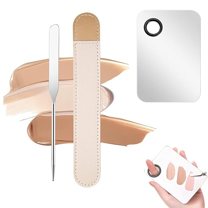 Makeup Spatula and Makeup Palette, Stainless Steel Foundation Palette & Tiny Cosmetic Spatula Tool for Nail, Art, Eye Shadow, Eyelash, Face Makeup