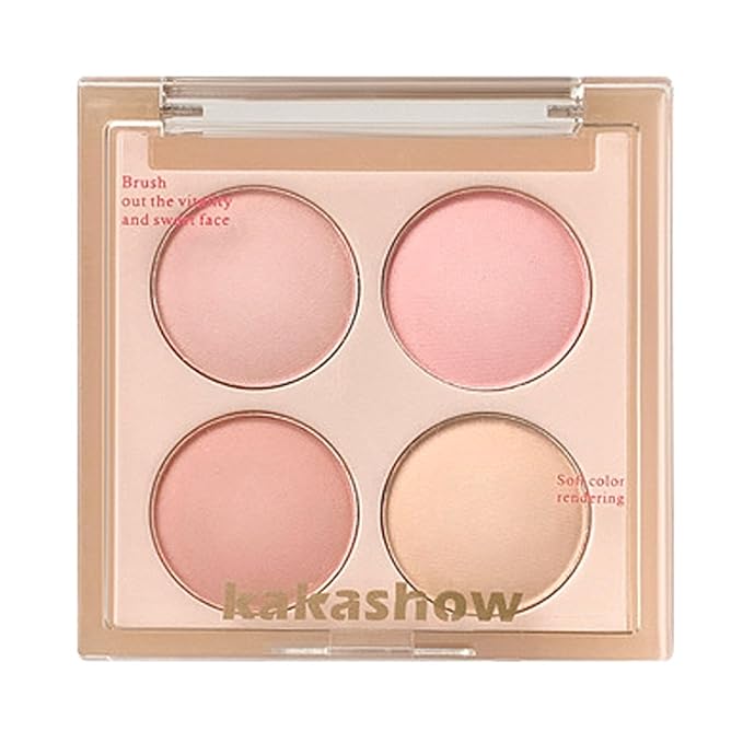 Matte Blush Powder Palette, Blending Mood Cheek, 4 Blendable Shades Korean Fairy Pink Blusher in Lightweight Smooth Powder, Vegan Makeup (Cantaloupe 3#, 1.84 ounces)