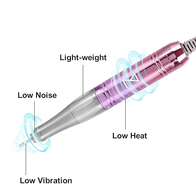 M Mase- Professional Nail Drill Machine - Coreless 2-in-1 Nail File - Electric, Cordless, 35000 RPM, HD Display - Electric Nail Drill for Professional & Home Use (Pink Gold)