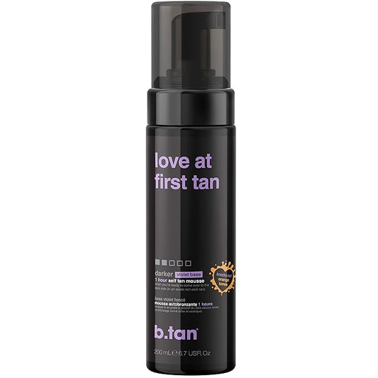 b.tan Violet Base Self Tanner Mousse | Love At First Tan - Best, 1 Hour Express Sunless Tanning Foam, Cancels Orange Tones, Dark Bronzing Glow, No Fake Tan Smell, Face & Body, 6.7 Fl Oz