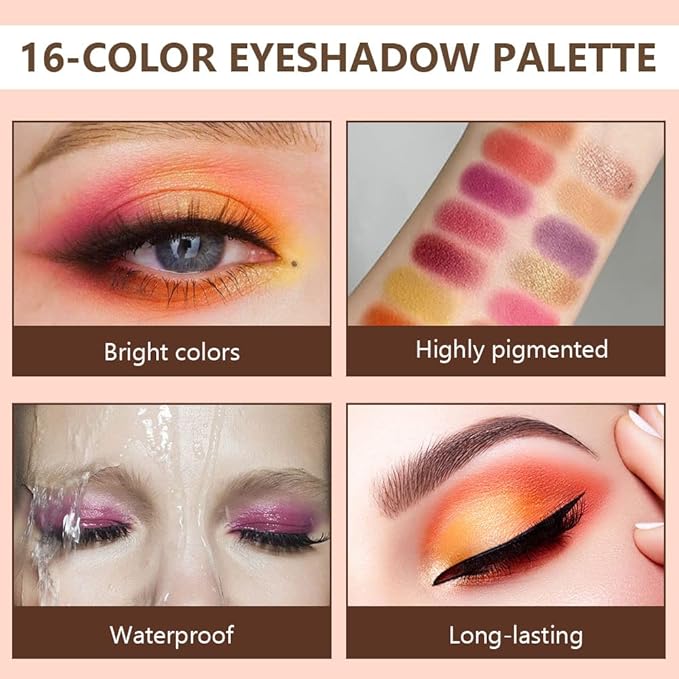 16 Girds Colorful Matte Shimmer Eyeshadow Palette for Eye Makeup,High Pigmented Eye Shadow Primers Powder Palet de sombras de ojos-Glitter Color#