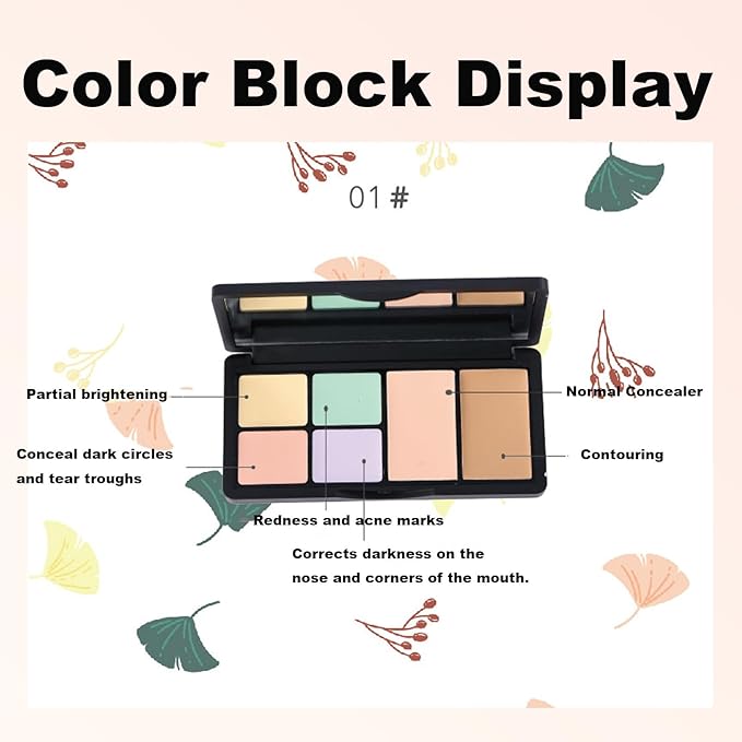 6 Colors Correcting Concealer Palette, 6 In 1 Contour Palette with 2 Packs Brush, Makeup Palette Contouring Foundation Color Corrector Palette, Color Corrector for Dark Circles, Blemish, Acne