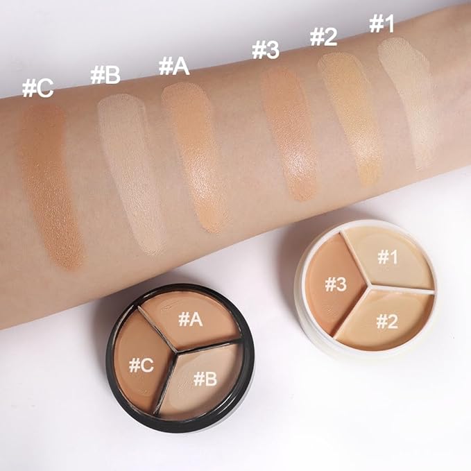 Pro 2pcs Tri-color Face Concealer Contour Palette.Demi Beige Color Correct Cream Foundation Palet.Natural Ivory Cream Makeup Plate Waterproof