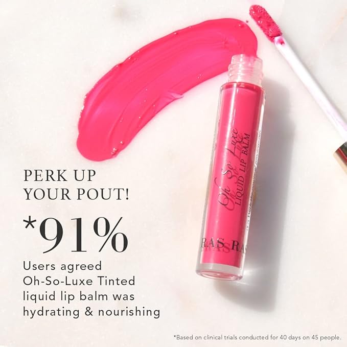 Oh-So-Luxe Liquid Tinted Lip Balm, Hydrating & Nourishing Tinted Lip Oil for dry dark lips, results in Soft & Glowing Lips, Moisturizing, Non-Sticky Perfect Pink Shade - 0.10 Fl Oz - RAS LUXURY OILS
