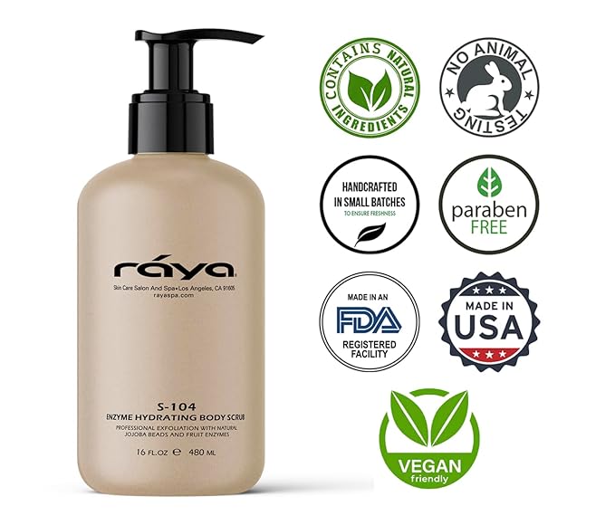RAYA Enzyme Hydrating Body Scrub 16 oz Pineapple Scent (S-104) | Gentle and Exfoliating Body Scrub | Made with Seaweed, Jojoba Beads, and Fruit Enzymes