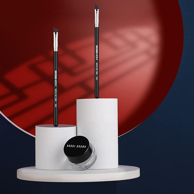 Eyeliner Brush Fine Angled - PRO Precision Gel Eye Liner Makeup Brush -Ultra Thin Slanted Flat Angle - Premium Cruelty Free Synthetic Bristles (E835 2piece)