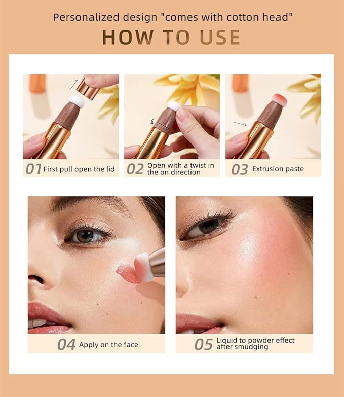 Go Ho Liquid Contour Beauty Wand,Blendable Super Silky Cream Contour Stick,Moisturizing Contour Blusher Stick with Fine Cushion Applicator,Cruelty-free, 002# Medium Brown