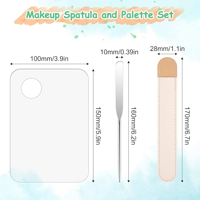 WXJ13 6 Pieces Makeup Spatula and Palette Set Including 2 Stainless Steel Makeup Spatula 2 Leather Cover 2 Makeup Mixing Palette for Eye Shadow/Eyelash/Nail Art/Foundation