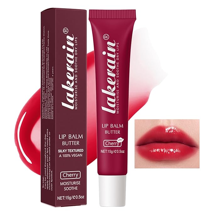 Erinde Lip Butter Balm, Moisture Hydration Lip Butter Gloss, Sheer Tinted Lip Mask and Lip Balm, Soothing Lip Treatment Care Makeup, Shine Lip Glow Oil for Dry, Chapped Lips, 05 Cherry