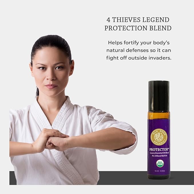 Silk Road Organic Protector Essential Oil Immunity Blend Roll On, Based on Thieves Oil Legend, 100% Pure USDA Certified Health Shield Aromatherapy - 10 ml Roller