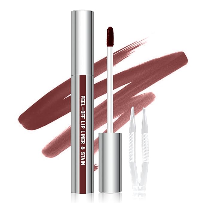 Cilrofelr Peel Off Lip Liner Stain with Tweezer, Long Wear Tattoo Lip Liner, Peel Off Lip Stain with Matte Finish, Long Lasting, Waterproof, Transfer-proof, Highly Pigmented Color (Espresso)