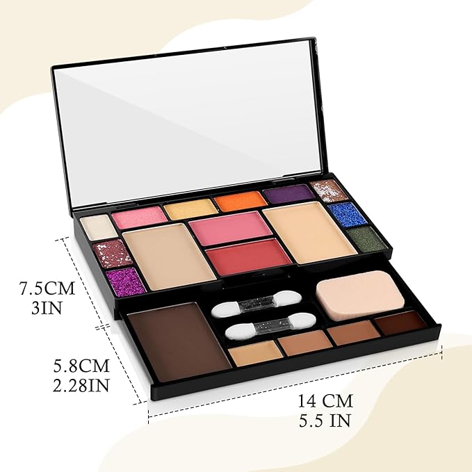 Makeup Palette Set, Makeup Kit for Women, 19 Color Makeup Set Include Matte Glitter Eyeshadow, Contour, Highlighter, Concealer, Eyebrow Powder, Blush, Mirror, Makeup Brush, Sponge