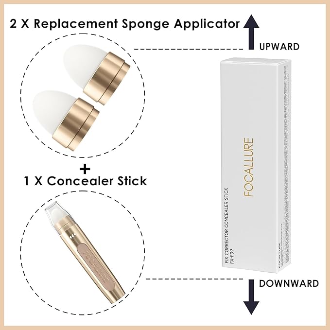 FOCALLURE FIX CORRECTOR Concealer Stick, Full Coverage Concealer Makeup, Color Corrector for Dark Circles, Including Replaceable Applicator, NE02 SHORTBREAD