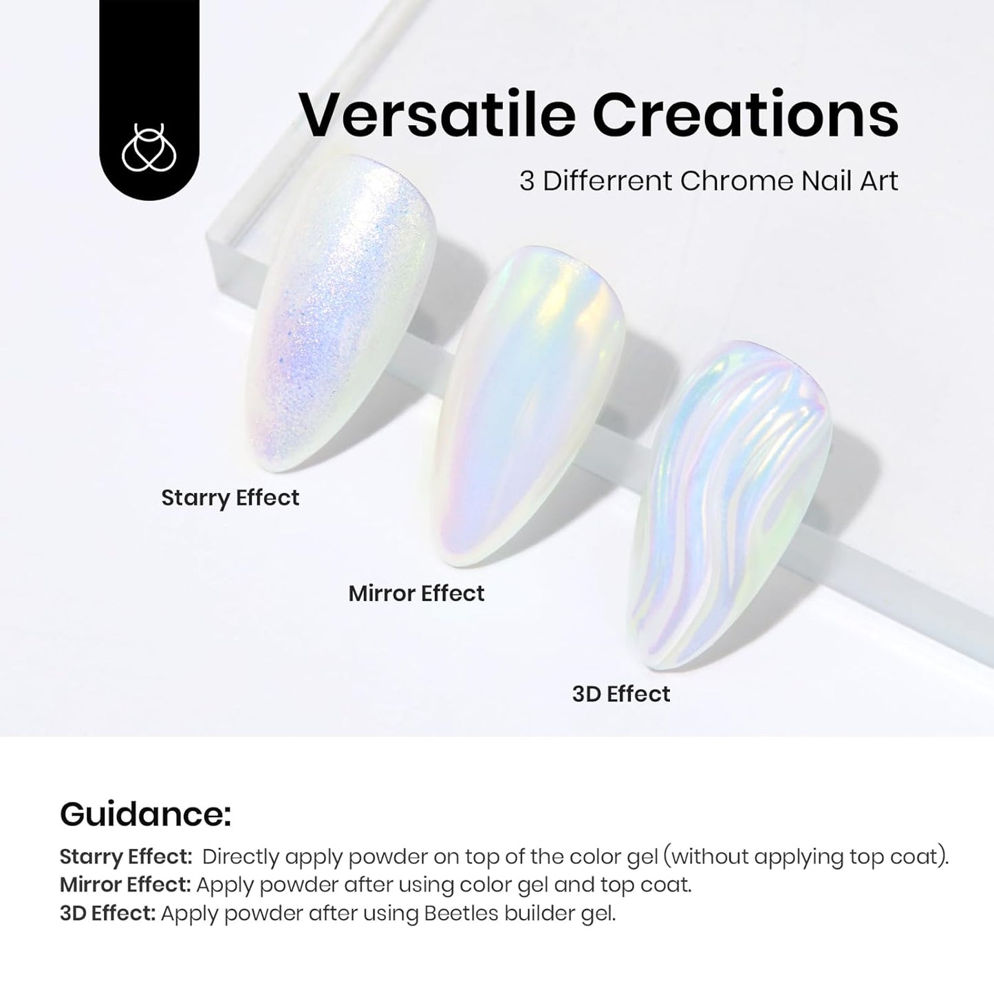 Beetles Chrome Nail Powder Metallic Mirror Effect, Holographic Aurora Mermaid Pearl Glitter, Chrome Powder for Gel Nails Manicure Nail Art Decoration 8 Colors 0.5g/Jar