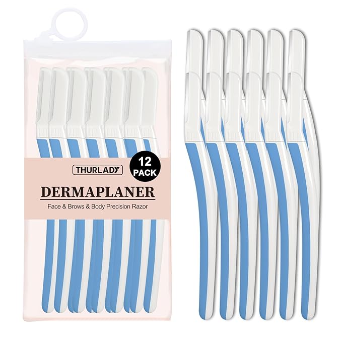 Face Razors for Women, Dermaplane Razor for Women Face, Eyebrow Razor, Dermaplaning Tool, Skin Safe Microblades, Peach Fuzz Remover (12ct, Aegean Frost)