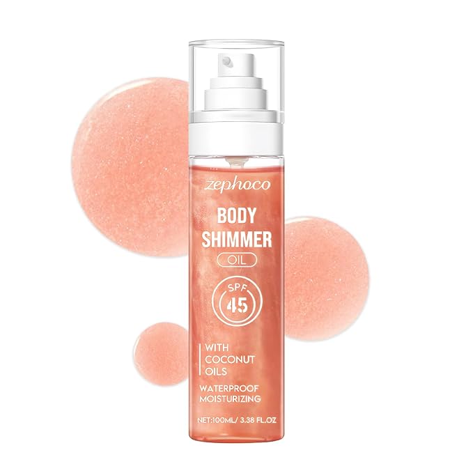 Broad Spectrum SPF 50 Sheer Body Sunscreen Setting Mist Sunscreen Body Glow Oil Spray for Face & Body with Gold Mica Sun-kissed Glow Skin Illuminator Hydrating Non-Greasy (A)