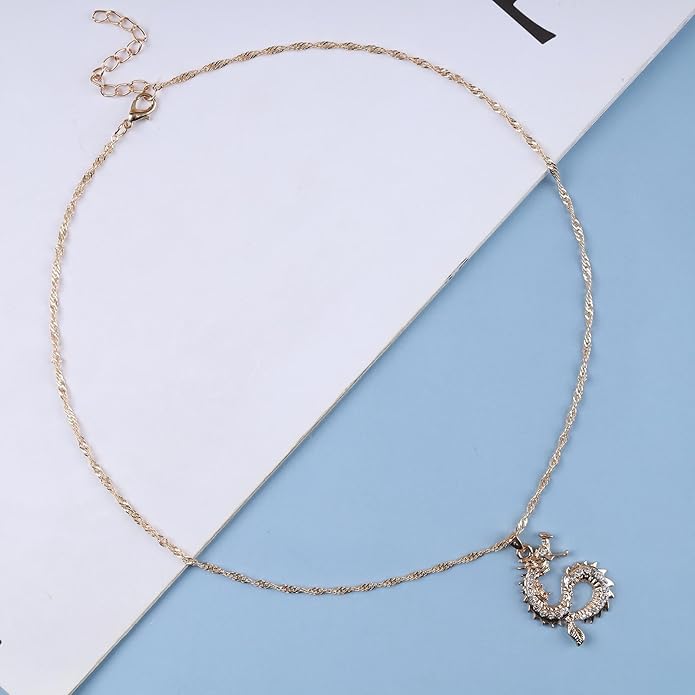 Vintage Dragon Pendant Necklace Punk Dragon Necklace Ancient Dragon Choker Necklace Gold Flying Dragon Necklace Jewelry for Women