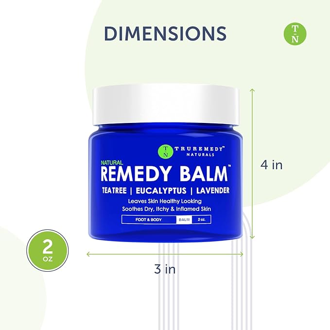 Truremedy Naturals Remedy Balm with Tea Tree Oil, 2 oz - Soothing Moisturizer for Rough Areas - Nourishing Foot and Body Balm with Tea Tree, Lavender, and Eucalyptus