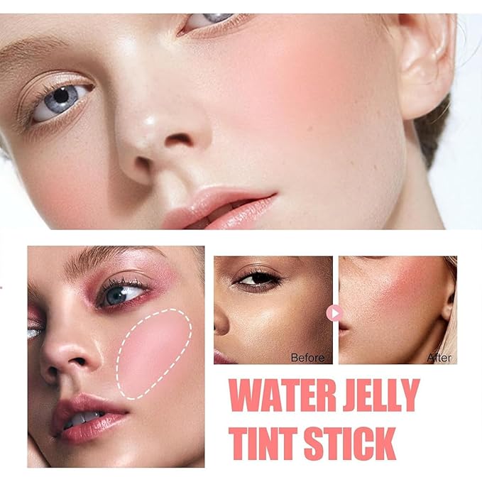 Milk Cooling Water Jelly Tint Blush Stick Face Makeup, Sheer Lip & Cheek Stain, Buildable Watercolor Finish,Vegan, Cruelty Free - 0.18 fl oz (RED)