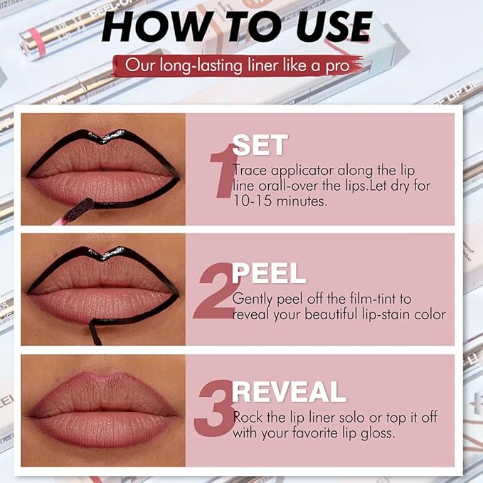 Matte Lip Stain Peel Off Lip Liner, Brown Peel Off Lip Stain Tattoo,Long Lasting & Waterproof Peel Off Lip Gloss Lip Liner,Transfer-Proof All Skin Types.0.12 fl oz #02