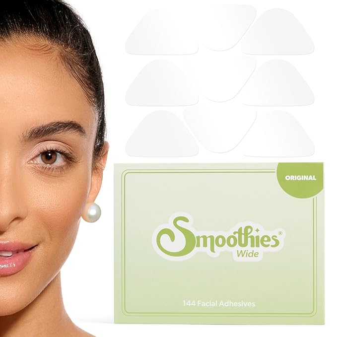 Smoothies Wide Wrinkle Patches for Face Overnight - Facial Patches for Elevens, Crows Feet and more, 144 Facial Adhesives per Box - Face Tape, Made in the USA