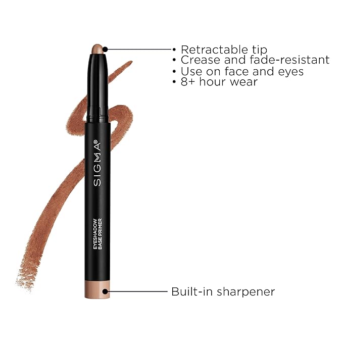Sigma Beauty Eyeshadow Primer Base – Professional Grade Eye Primer Crayon w/Sleek Retractable Tip for Long-Lasting Makeup & All-Day Color Payoff, Prevents Creasing (Radiance, Soft Golden Shimmer)