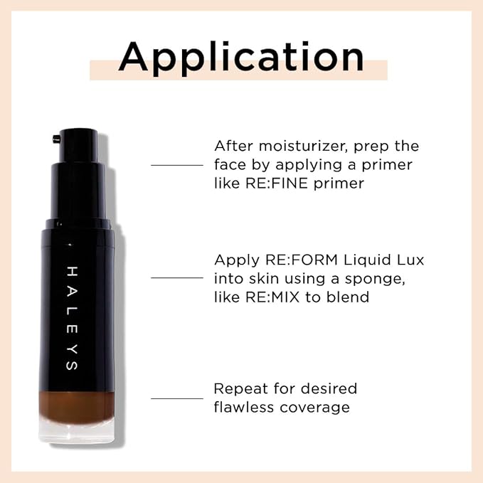 HALEYS RE:FORM Liquid Lux Foundation (8.50) Vegan, Cruelty-Free Foundation Makeup - Even Skin Tone and Cover Blemishes & Imperfections with a Luminous Finish for Long-Lasting Wear
